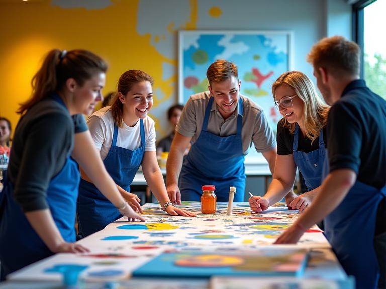 Corporate team building activities through creative art workshops